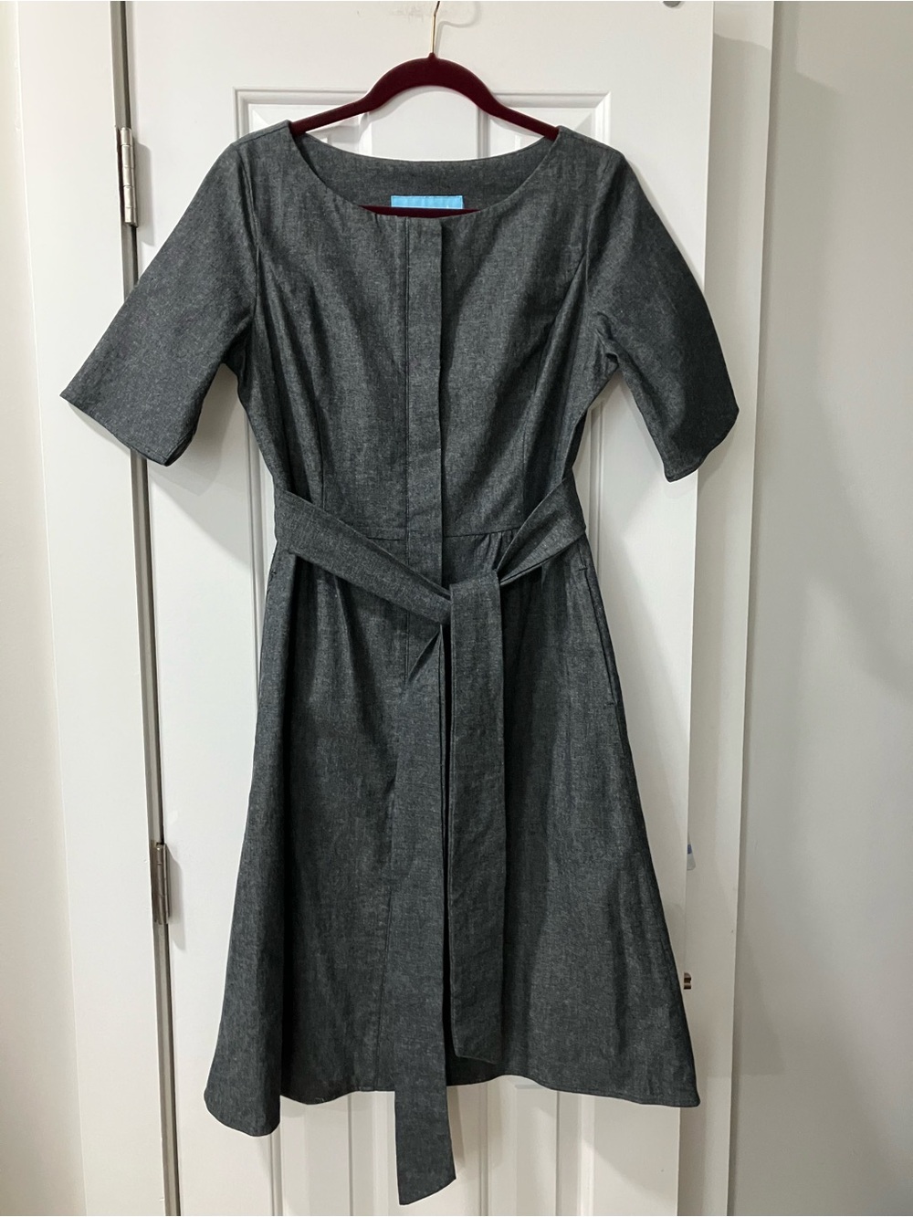whish Dark Gray Belted Midi Dress